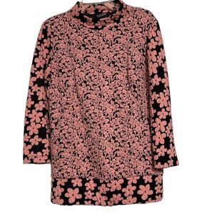 Z•A•Z•A Couture Tunic Top Women's Large Pink Black Floral Long Sleeves